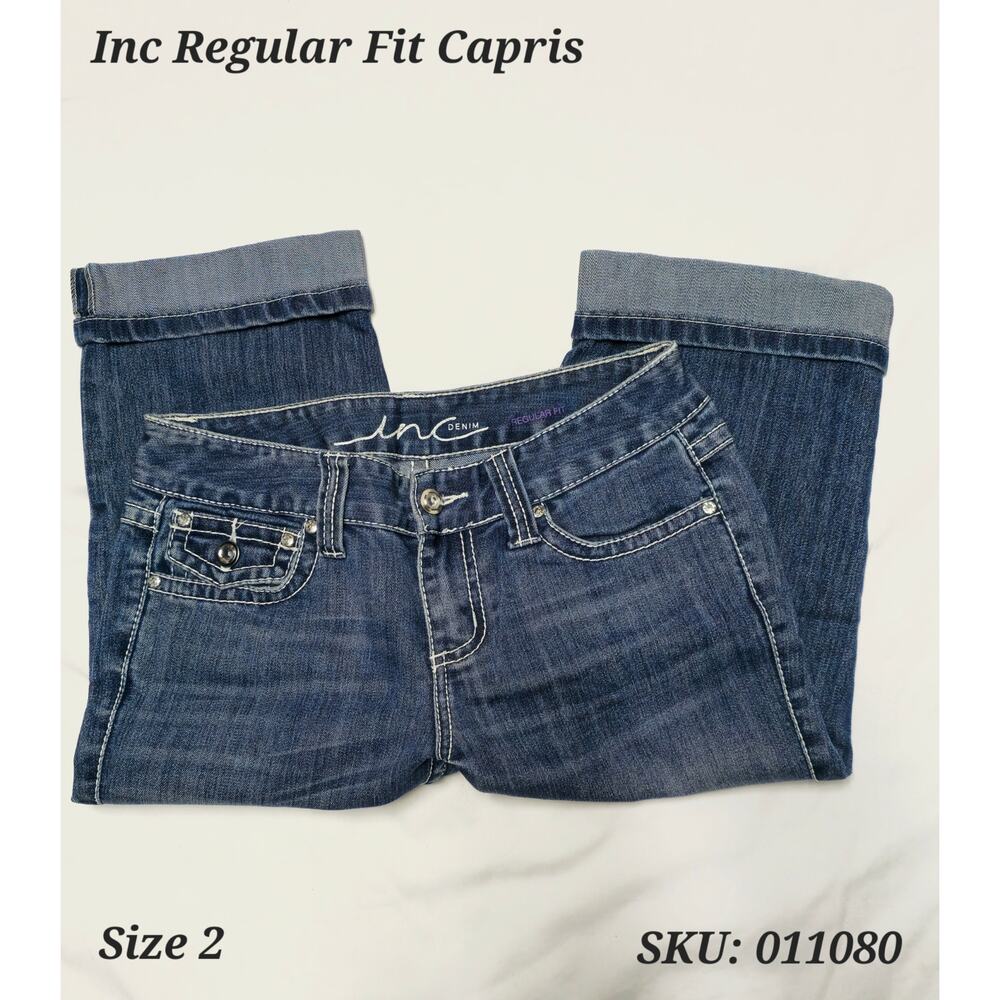 Womens Inc. Cuffed Capris Back Flap Rhinestone Studded Pockets Size 2 Reg Fit